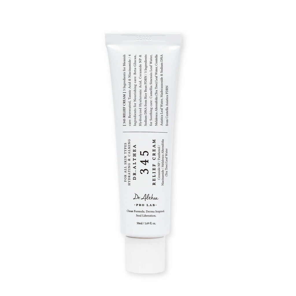 Tube of dralthea 345 Relief Cream on a white background