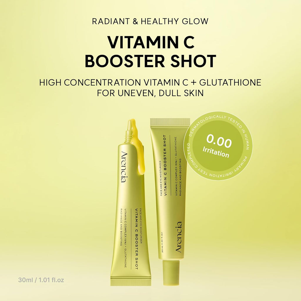 Vitamin C booster shot product with text on a yellow background