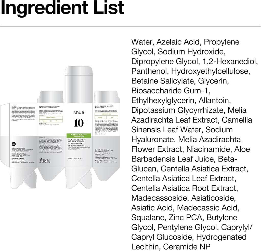 ANUA Azelaic Acid 10 Hyaluron Redness Soothing Serum