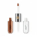 Kiko Milano lip gloss set showing a nude mauve-brown lip gloss tube, an applicator wand with a metallic silver cap, and a clear bottle of lip balm double touch on a white background.