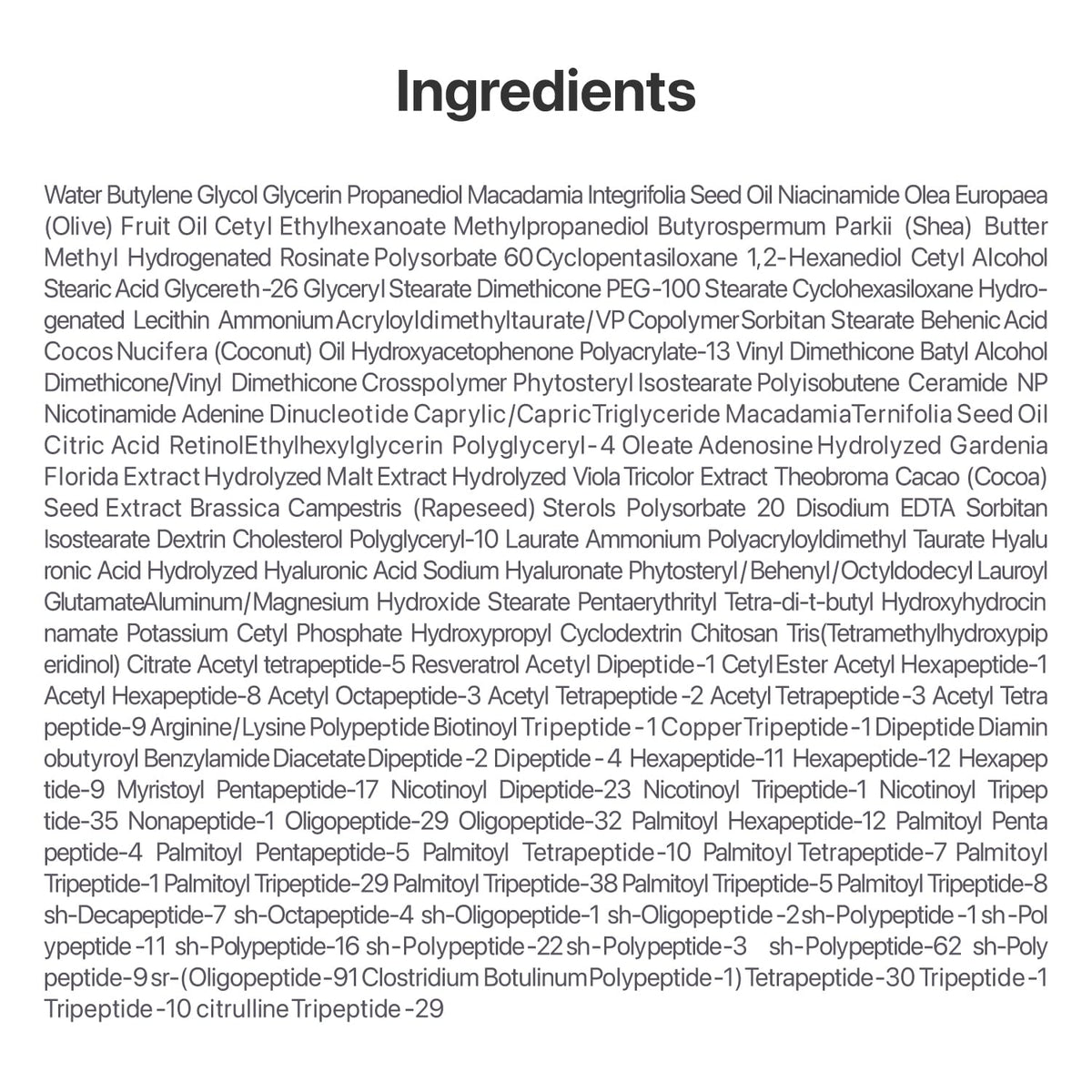 List of ingredients  Numbuzin No.9 NAD+ Retinol Volumetox Eye Cream 10ml  on a white background