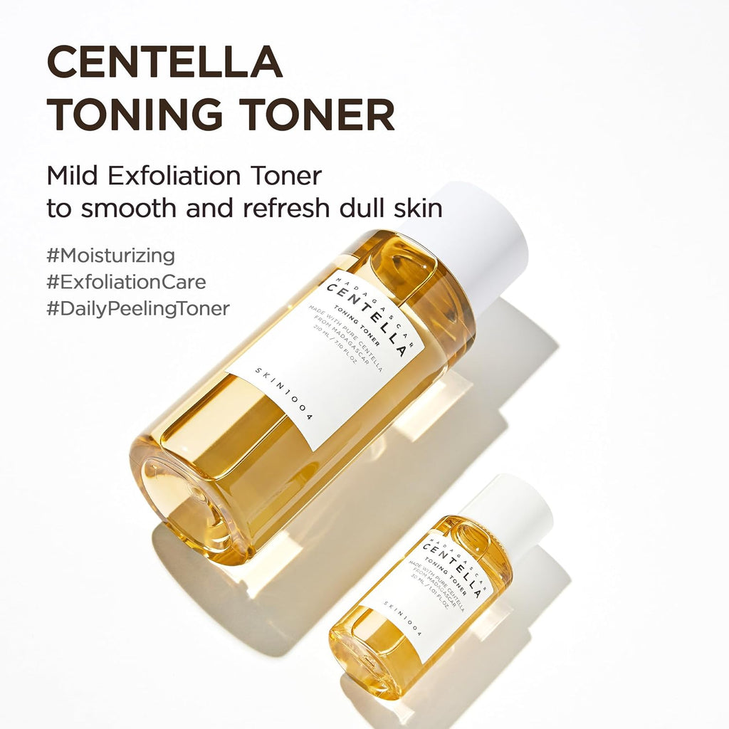Centella toning toner bottle with text on a white background