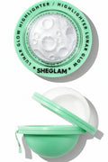 Sheglam Lunar Glow Highlighter in a mint green circular compact, shown from the top and bottom against a white background.